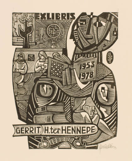 Exlibris by Jan Battermann from Netherland for Gerrit H. ter Hennepe - Book Woman 