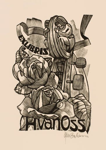 Exlibris by Jan Battermann from Netherland for Hermi van Oss - Flower Music 