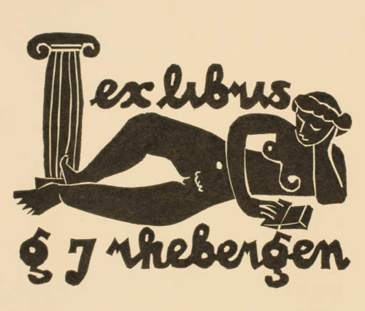 Exlibris by Jan Battermann from Netherland for G. Jan Rhebergen - Classical antiquity Woman Nude 