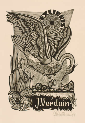 Exlibris by Jan Battermann from Netherland for J. Verduin - Bird Scenery/Landscape 