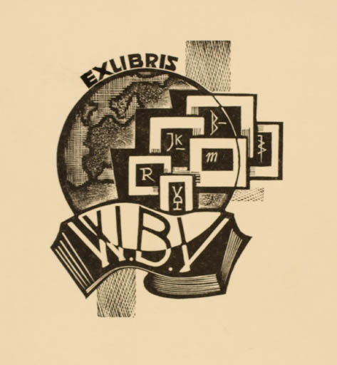 Exlibris by Jan Battermann from Netherland for ? W. B. V. - Book Globe Monogram 