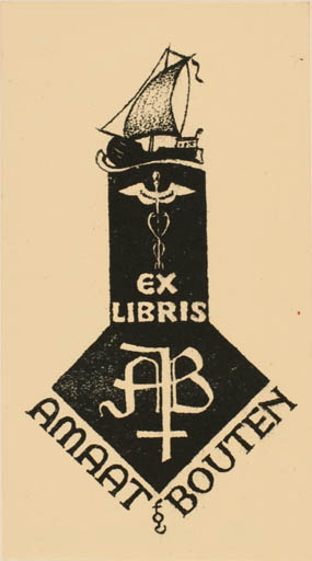 Exlibris by Harry Corvers from Netherland for Amaat Bouten - Medicine Maritime Monogram 