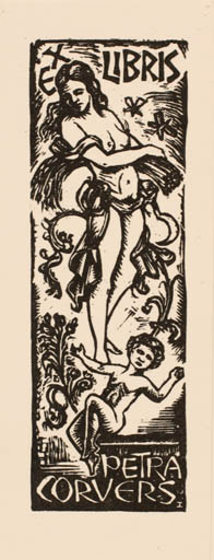 Exlibris by Harry Corvers from Netherland for Petra Corvers - Child Woman Nude 