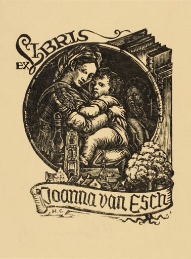 Exlibris by Harry Corvers from Netherland for Joanna van Esch - Child Book City Woman 