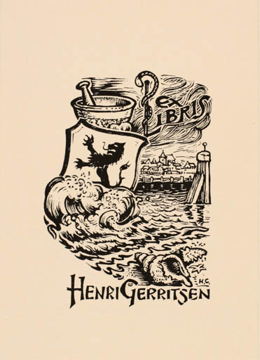 Exlibris by Harry Corvers from Netherland for Henri Gerritzen - City Pharmacy Maritime 