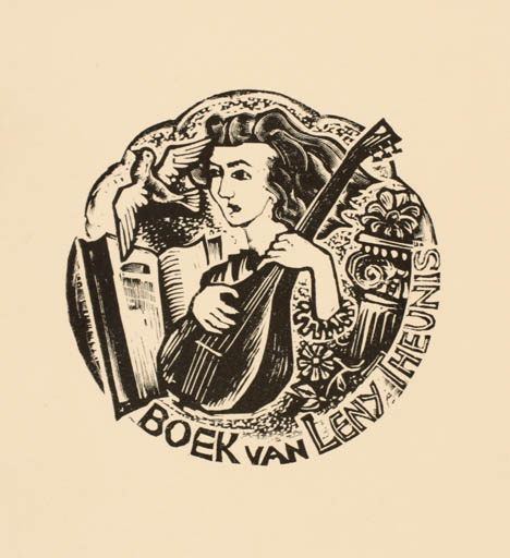 Exlibris by Harry Corvers from Netherland for Leny Heunis - Book Woman Music 