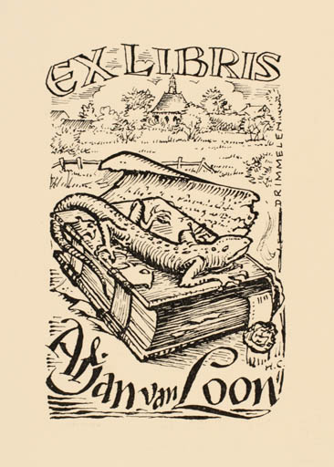 Exlibris by Harry Corvers from Netherland for A. van Lon - Book Fauna Church Scenery/Landscape 