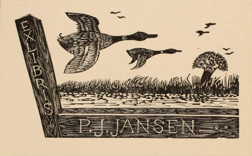 Exlibris by C. M. W. Cramer from Netherland for P. J. Jansen - Bird Scenery/Landscape 