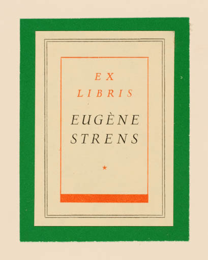 Exlibris by J. van Krimpen from Netherland for Eugene Strens - Text/Writing 