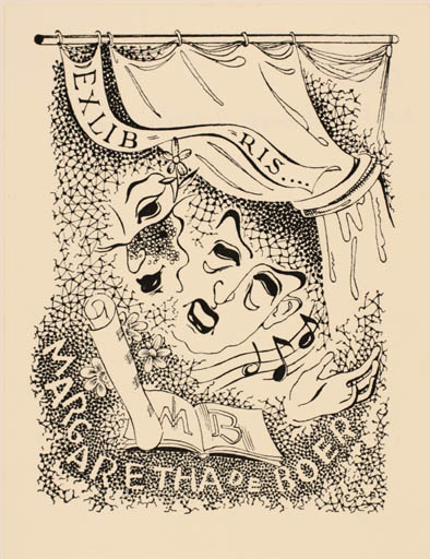 Exlibris by Emile Puettmann from Netherland for Margaretha Boer - Music Theater/Cirkus 