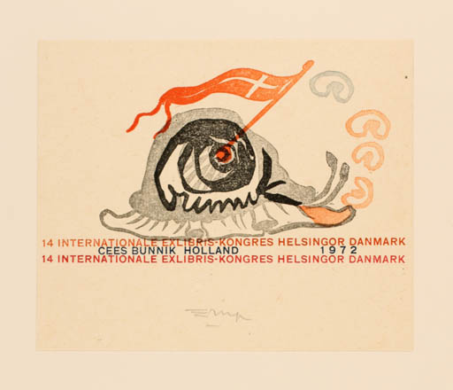 Exlibris by Emile Puettmann from Netherland for Cees Bunnik - Exlibris Congress Fauna Text/Writing 