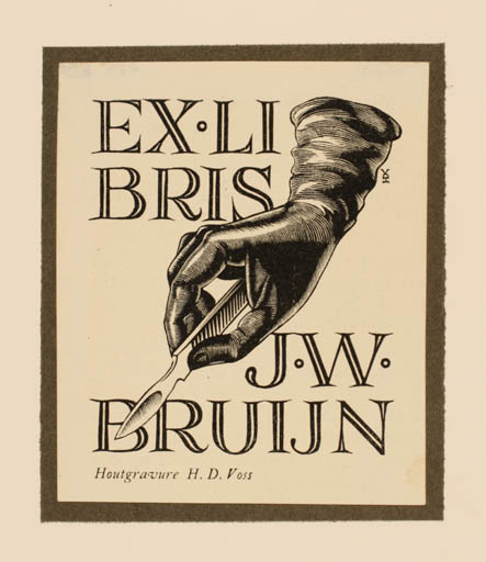 Exlibris by H. D. Voss from Netherland for W.K. De Bruijn - Hand(s) Medicine Text/Writing 