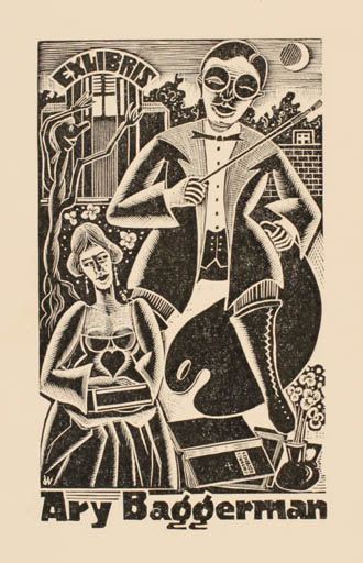 Exlibris by Cor de Wolff from Netherland for Ary Baggerman - Book Art Couple Romance 