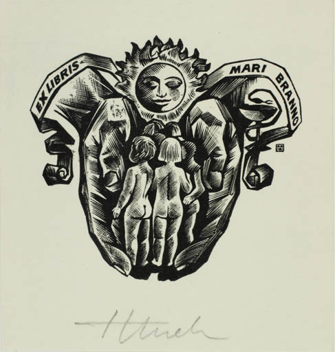 Exlibris by Henno Arrak from Estonia for Mari Branno - Child Hand(s) Sun 