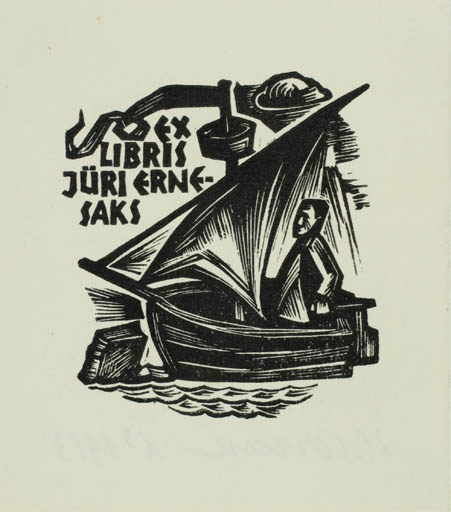 Exlibris by Henno Arrak from Estonia for Jüri Ernesaks - Maritime Ship/Boat 