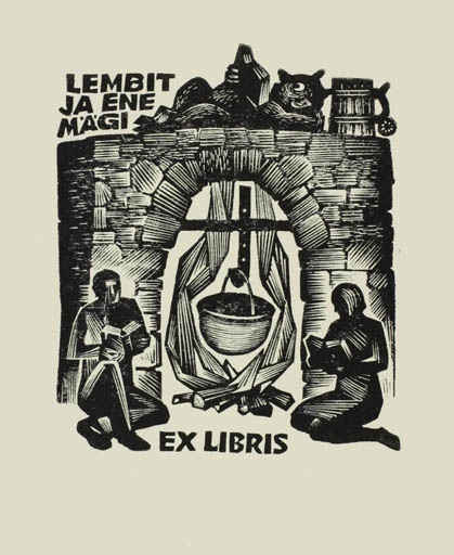 Exlibris by Henno Arrak from Estonia for Lembit ja Ene Mägi - Book Interior Food Couple 