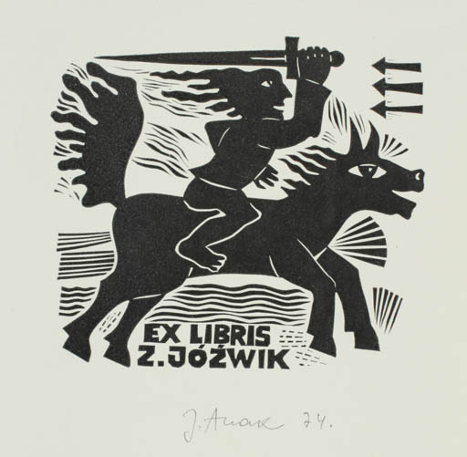 Exlibris by Jüri Arrak from Estonia for Zbigniew Jozwik - Horse Man Knight Horseman/Rider 