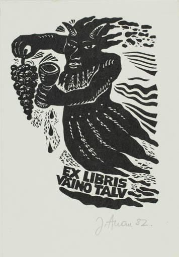 Exlibris by Jüri Arrak from Estonia for Väino Talv - Fable Animal Wine 