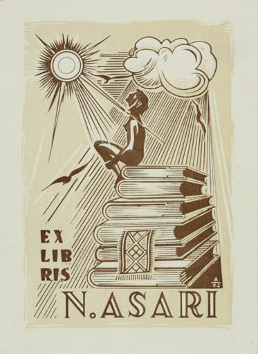 Exlibris by V. Asari from Estonia for N. Asari - Book Woman Sun 