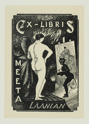 Exlibris by Mihail Filippov from Estonia for Meeta Läänlan - Devil Art Woman Nude 