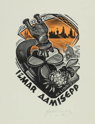 Exlibris by Johannes Juhansoo from Estonia for Ilmar Aamisepp - Flora Science 