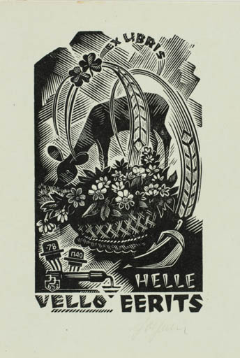 Exlibris by Johannes Juhansoo from Estonia for Helle Vello Eerits - Flower Fauna Flora 