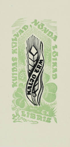 Exlibris by Johannes Juhansoo from Estonia for Kaljo Erm - Flora Text/Writing 