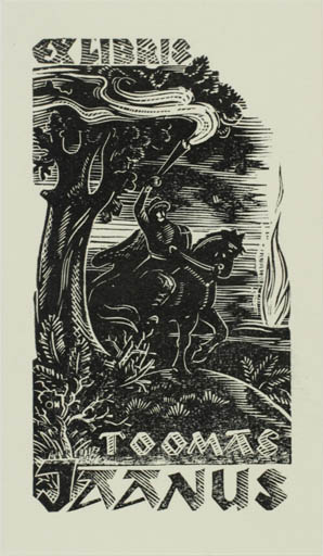 Exlibris by Johannes Juhansoo from Estonia for Toomas Jaanus - Horseman/Rider Tree 