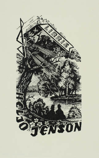 Exlibris by Johannes Juhansoo from Estonia for Heljo Jensen - Scenery/Landscape Couple Romance 