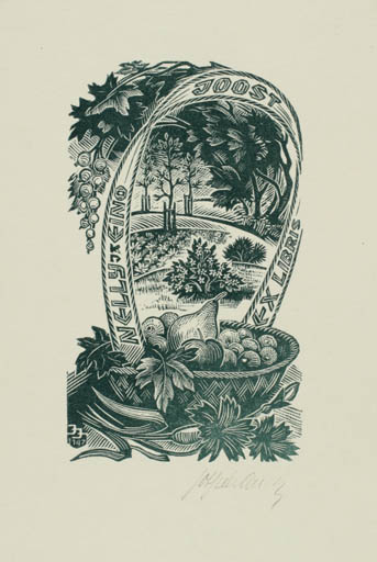 Exlibris by Johannes Juhansoo from Estonia for Nelly + Eino Joost - Flora Fruit Scenery/Landscape 