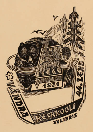 Exlibris by Johannes Juhansoo from Estonia for Vändra Keskkool - Fauna 