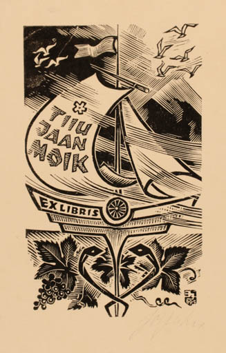 Exlibris by Johannes Juhansoo from Estonia for Tiiu Jaan Moik - Maritime Wine 