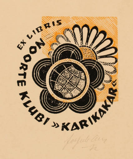 Exlibris by Johannes Juhansoo from Estonia for ? Noorte Klubi Karikakar - Flower Globe 