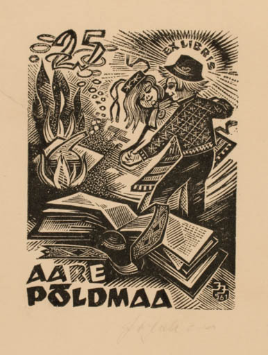 Exlibris by Johannes Juhansoo from Estonia for Aare Poldmaa - Book Dancing 