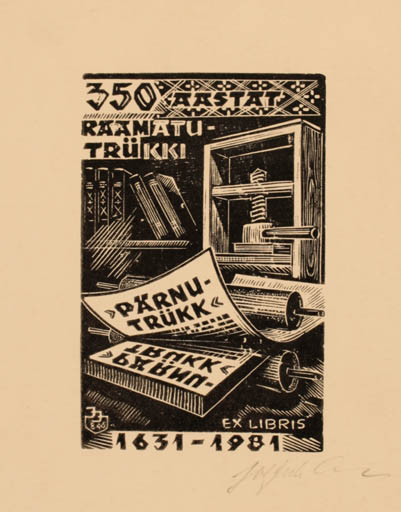 Exlibris by Johannes Juhansoo from Estonia for Pernu Trükki - Printing technique 