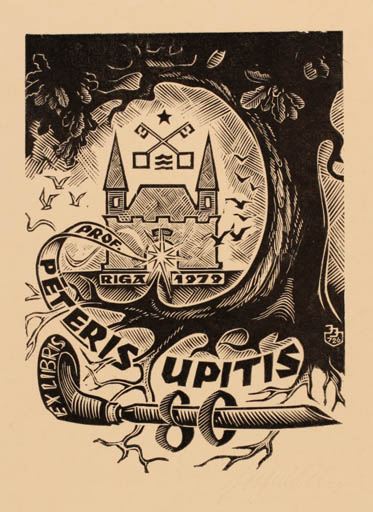 Exlibris by Johannes Juhansoo from Estonia for Peteris Upitis - Flora Art 