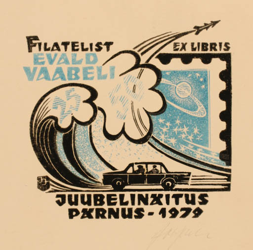 Exlibris by Johannes Juhansoo from Estonia for Evald Vaabeli - Car Hobby 