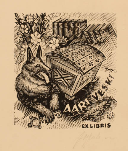 Exlibris by Johannes Juhansoo from Estonia for Aari Veski - Book Dog 