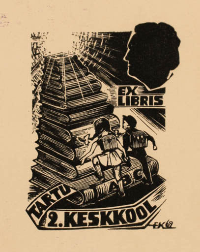 Exlibris by Enn Kera from Estonia for Tartu Keskkool - Child Book 