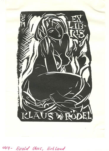 Exlibris by Evald Okas from Estonia for Klaus Rödel - Woman Nude 