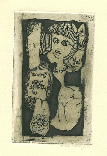 Exlibris by Stanislaw Dawski from Poland for Klaus Rödel - Abstract Woman 