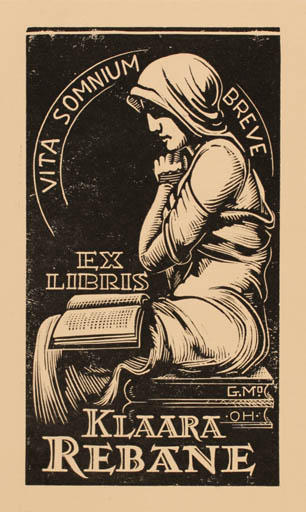 Exlibris by Gustav Mootse from Estonia for Klaara Rebane - Book Woman 