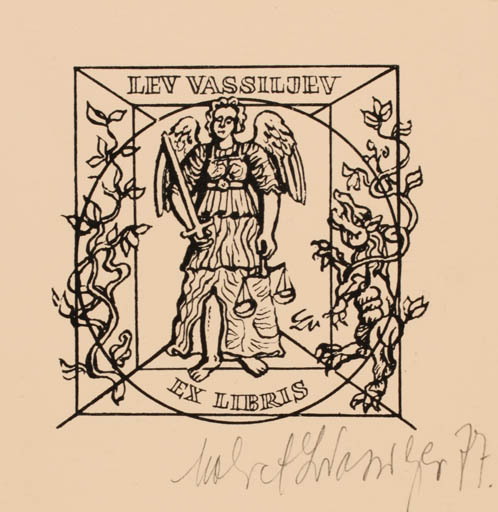 Exlibris by Maret Olivet from Estonia for Lev Vassiljev - Law Mythology 