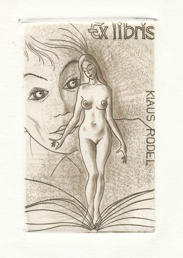 Exlibris by Fritz Kühn from Germany for Klaus Rödel - Woman Nude 