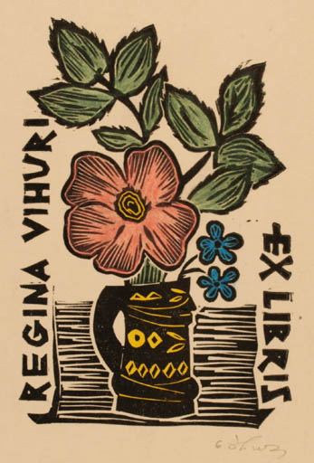 Exlibris by Olav Vihuri from Estonia for Regina Vihuri - Flower 