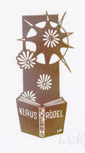 Exlibris by Anna-Pòka Meskò from Hungary for Klaus Rödel - Book Sun 