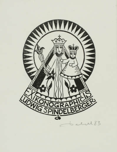 Exlibris by Zbigniew Dolatowski from Poland for Ludwig Spindelberger - Madonna Religion 