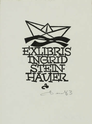 Exlibris by Zbigniew Dolatowski from Poland for Ingrid Steinhauer - Maritime Text/Writing 