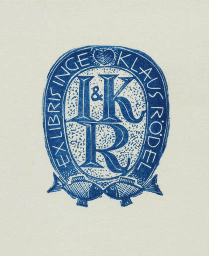 Exlibris by Jerzy Druzrycki from Poland for Klaus & Inge Rödel - Fauna Fish Monogram Text/Writing 