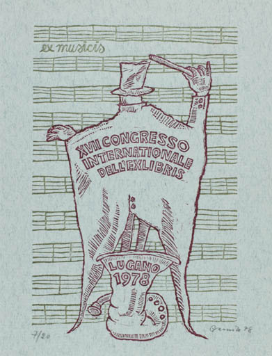 Exlibris by Wzadislaw Garnik from Poland for Lugano XVII. Int. Exlibriskongress - Ex Mucika Exlibris Congress Music 